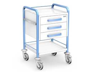 ST01.D mobilny stolik zabiegowy na kołach z blatami i szufladami