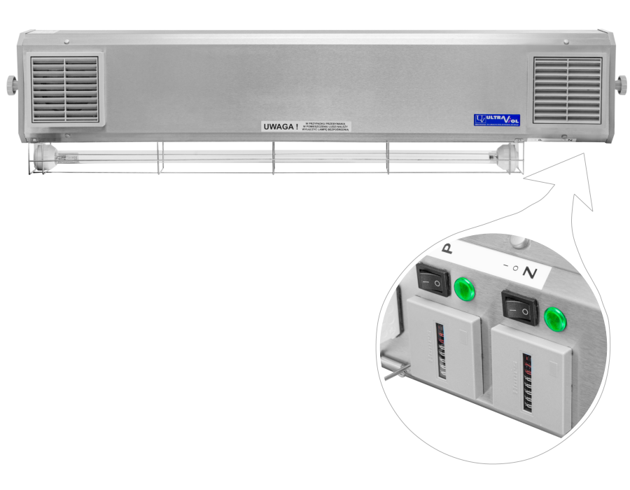 NBVE-60/30SL 2-funkcyjna lampa bakteriobójcza przepływowa 2x30W+30W sufitowa z licznikami L | EpicMED sprzęt i wyposażenie medyczne
