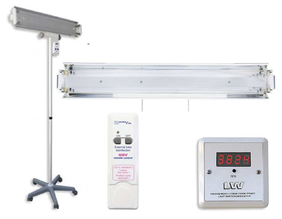 NBV-2x30PLW RC lampa bakteriobójcza bezpośredniego działania 2x30W mobilna z pilotem i licznikiem LED | EpicMED sprzęt i wyposażenie medyczne