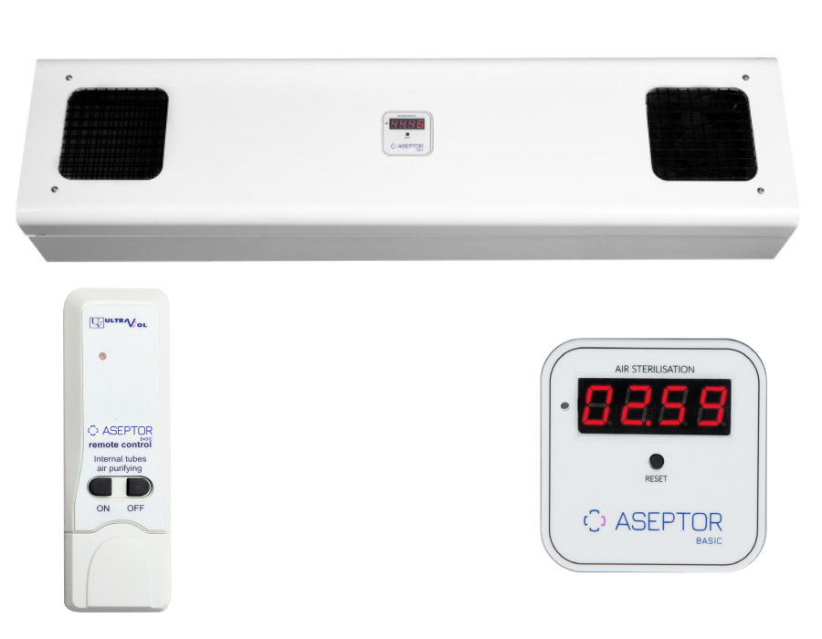 ASB-255WC RC przepływowa lampa UV-C Aseptor Basic ścienna z licznikiem i pilotem | EpicMED sprzęt i wyposażenie medyczne
