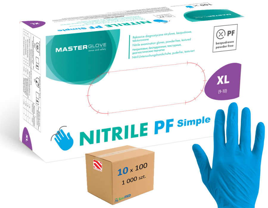 Master Glove Nitrile PF Simple rękawice nitrylowe XL niebieskie 10 op. (1000 szt.) | EpicMED sprzęt i wyposażenie medyczne