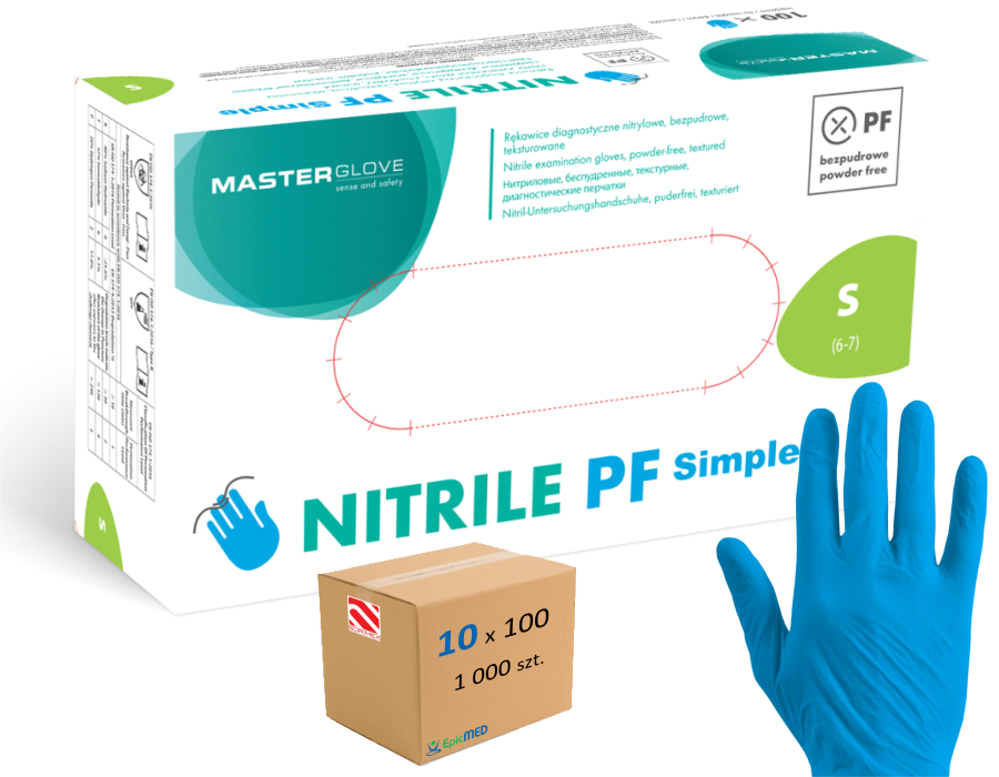 Master Glove Nitrile PF Simple rękawice nitrylowe S niebieskie 10 op. (1000 szt.) | EpicMED sprzęt i wyposażenie medyczne