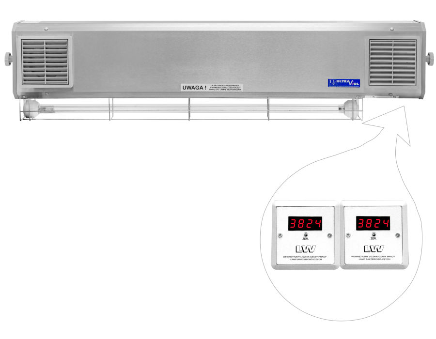 NBVE-110/55SLW 2-funkcyjna lampa bakteriobójcza przepływowa sufitowa z licznikami LED | EpicMED sprzęt i wyposażenie medyczne