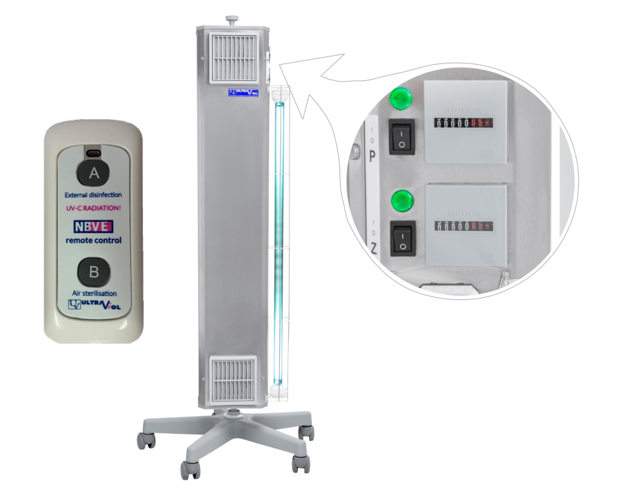 NBVE-60/30PL RC 2-funkcyjna lampa bakteriobójcza przepływowa 2x30W+30W mobilna z pilotem i licznikami L | EpicMED sprzęt i wyposażenie medyczne