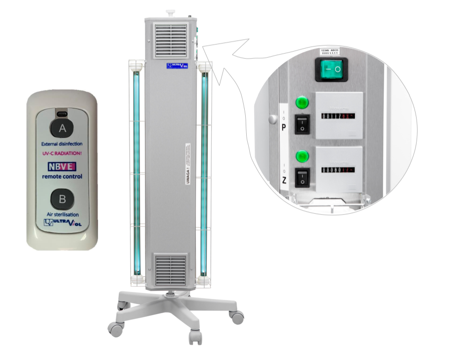 NBVE-60/60PL RC 2-funkcyjna lampa bakteriobójcza przepływowa 2x30W+2x30W mobilna z pilotem i licznikami | EpicMED sprzęt i wyposażenie medyczne
