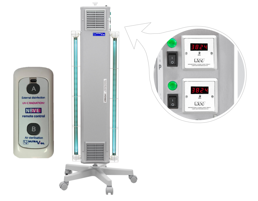 NBVE-60/60PLW RC 2-funkcyjna lampa bakteriobójcza przepływowa mobilna z pilotem i licznikami LED | EpicMED sprzęt i wyposażenie medyczne